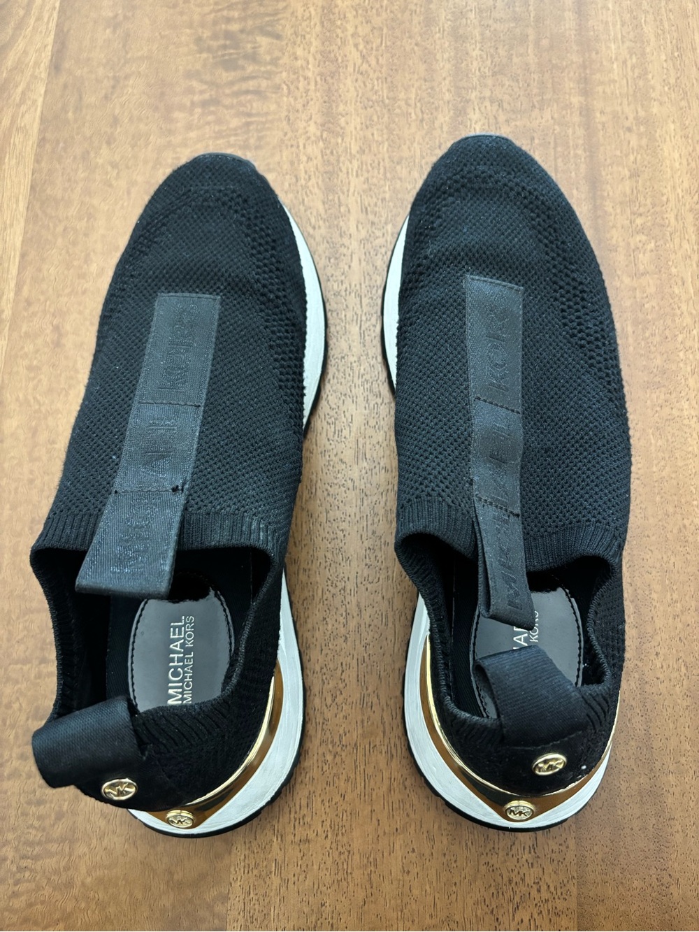 Michael Kors Black Knit Slip-On Sneakers with Gold Accent